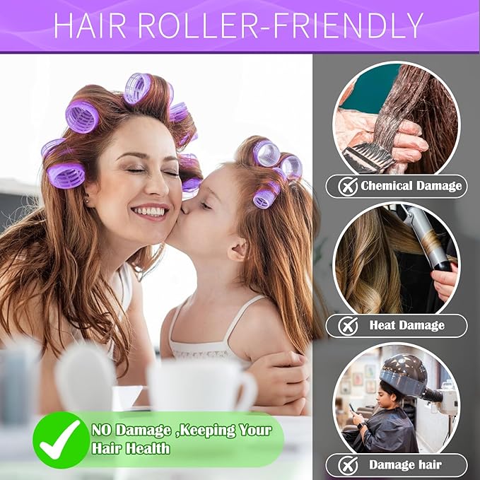 Hair Rollers, 12 Pack Self Grip Salon Hairdressing Curlers, DIY Curly Hairstyle, Large Rollers1.57In Purple
