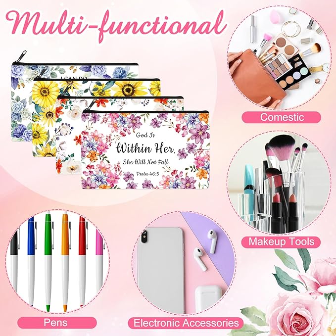 Reginary 20 Pieces Cosmetic Bag for Women, Roomy Makeup Bags with Zipper Toiletry Bag Pouch Travel Accessory Organizer Gifts, 7 x 4.3 Inches(Religious)
