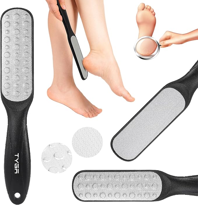 TYGA Double-Sided Foot File, Coarse & Fine, Dry & Wet, Stainless Steel, Pedicure Care Tool, Callus Remover for Feet, Multidirectional Nickel, Hard Skin Removal, Washable, Spa and Skin Care (Black)