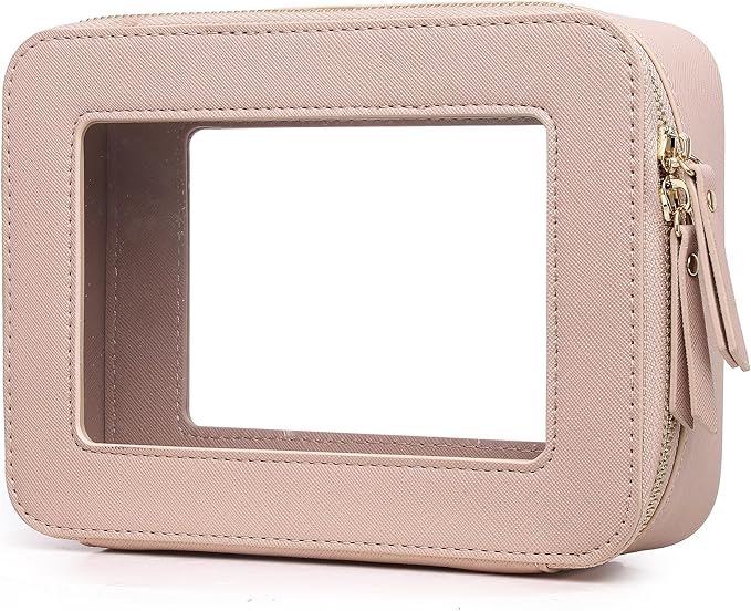 Clear Makeup Bag Women's Waterproof Travel Cosmetic Case and Toiletry Bag Portable Makeup Organizer Bag Car Essential with Zipper (Pink, M)