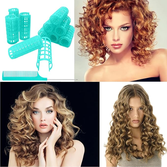 24PCS Plastic Hair Rollers Set 2.0cm/0.8in Heatless Rollers Hair Curlers Snap on Rollers Self Grip Rollers Hairdressing Curlers Tools for DIY Hairdressing Hair Salon (Green)