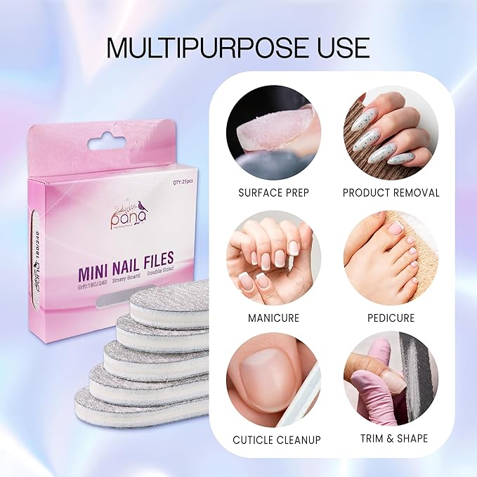 25PCS Mini Size PANA Professional Double Sided Nail Files - Zebra, 100/180 Grit - Emery Board Nail Buffering File Manicure Pedicure Nail Polisher Washable