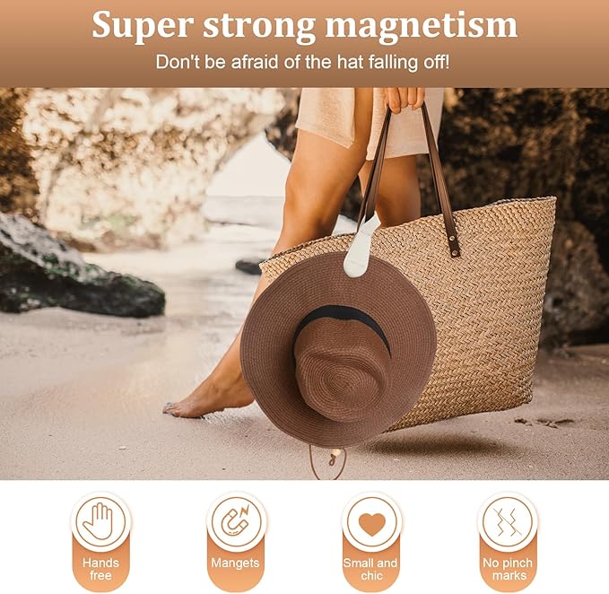 Magnetic Hat Clip for Travel - Silicone Magnetic Clips Hat Holder for Bags, Purses, Luggage & Beach Hats - Secure Hats Organizer Hook Clip for Totes, Vacation Essentials (2Pcs Light Grey)