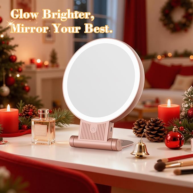 1X/30X Magnifying Mirror with Light, Double Sided Makeup Mirror with Adjustable 3 Color Light, 2000mAh Rechargeable Lighted Magnifying Mirrors with Tweezer, Foldable Travel Mirror with Rotation