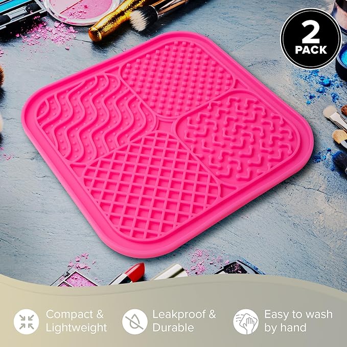 Silver Brush Limited 9060 Silver Essentials Multi-Quadrant Brush-Cleaning Silicone Mat for Makeup Brushes, Makeup Applicators, and Makeup Sponges, For Home and Travel, 2 Pack