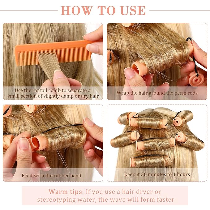 WILLBOND 36 Pieces Cold Wave Rod Hair Perm Rods Hair Rollers Perming Curlers with Steel Rat Tail Comb for Hairdressing Styling