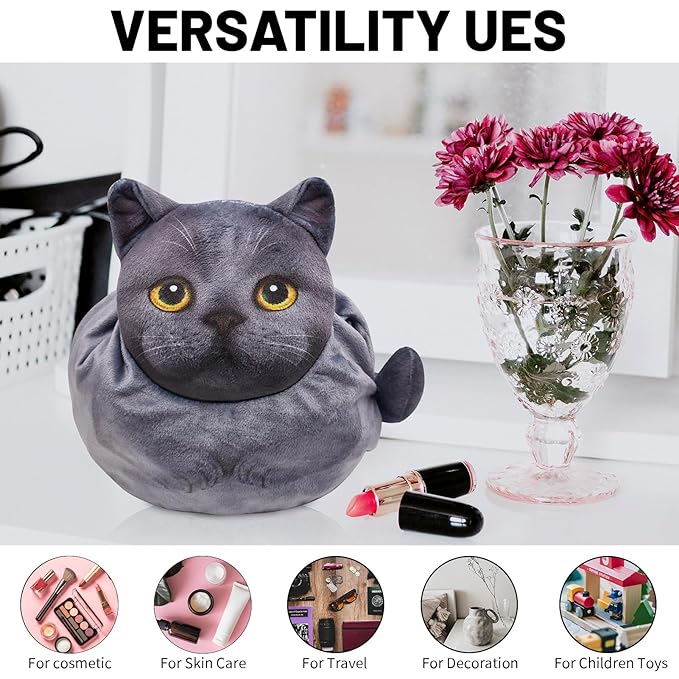 Drawstring Makeup Bag, Cat Makeup Bag, Travel Makeup Organizer, Cosmetic Pouch Bag, Cat Gift for Women, Lay Flat Makeup Bag Gifts for Cat Lovers(2-Pack)