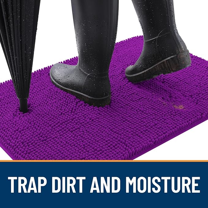 OLANLY Dog Door Mat for Muddy Paws 54x24, Absorbs Moisture and Dirt, Absorbent Non-Slip Washable Doormat, Quick Dry Chenille Mud Mat for Dogs, Entry Indoor Entryway Carpet for Inside Floor, Purple