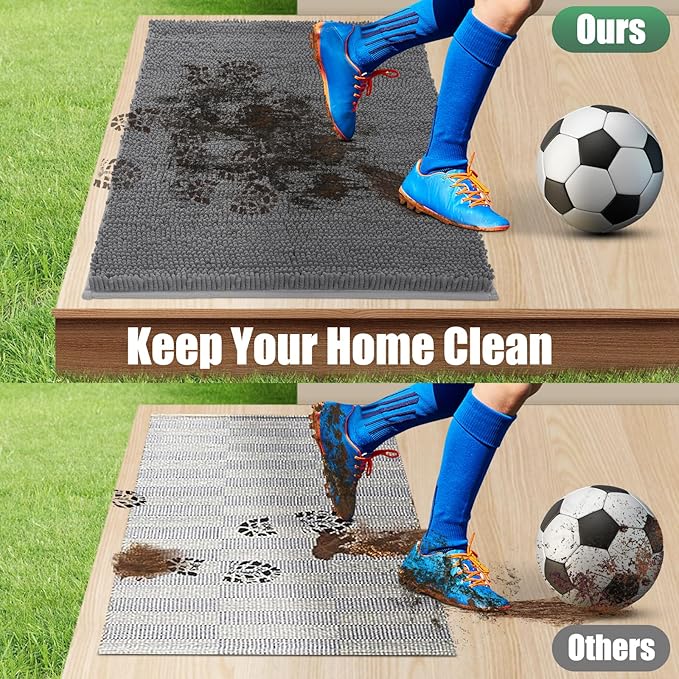 IM HOME Chenille Absorbent Outdoor Doormat 60" x 48", Washable Muddy Door Mats for Dog Non Slip Indoor Doormats Dog Mat for Muddy Paw Front Inside Doormats for Entryway Grey