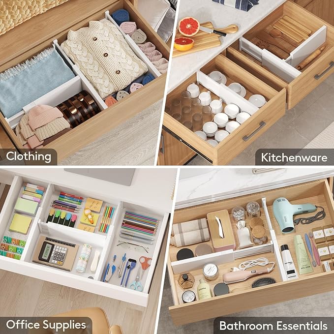 Lifewit 8 Pack Drawer Dividers 5" High, 13.5-22" Adjustable Clothes Organizers, Expandable Dresser Separators in Bedroom/Bathroom/Kitchen/Office