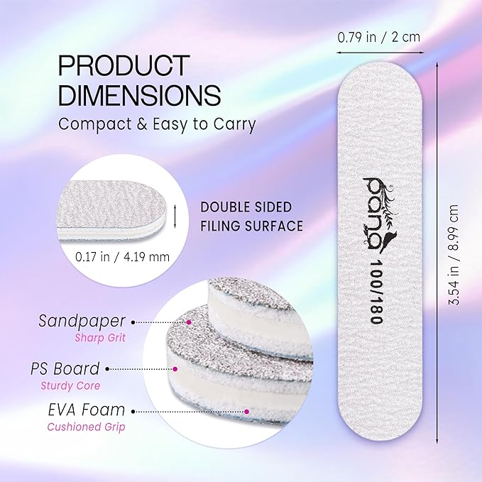 25PCS Mini Size PANA Professional Double Sided Nail Files - Zebra, 100/180 Grit - Emery Board Nail Buffering File Manicure Pedicure Nail Polisher Washable