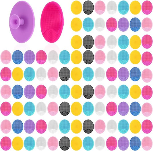 100 Pack Facial Cleansing Brush Face Scrubber Face Exfoliator Exfoliating Brush Soft Silicone Scrubber Handheld Wash Scrub Pad Tool for Deep Cleaning Pore Blackhead Delicate Dry Skin Care Women