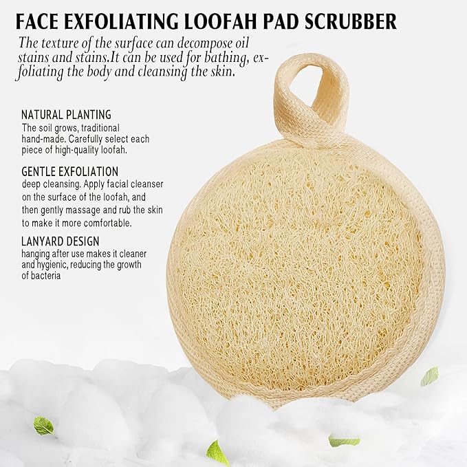 YIQINGJIE Natural Loofah Exfoliating Face Scrubber (4Pack), Facial Scrubber Loofa Pads,Clean Blackheads Without Hurting The Skin, Luffa for Women and Men,Beige