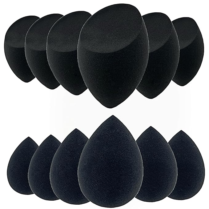 Beauty Blender Makeup Sponge - 12 Pcs Makeup Sponge Set with Beauty Foundation Sponge Blender Holder, Flawless for Liquid, Cream, and Powder, Multi-Colored Makeup Sponges. (black)