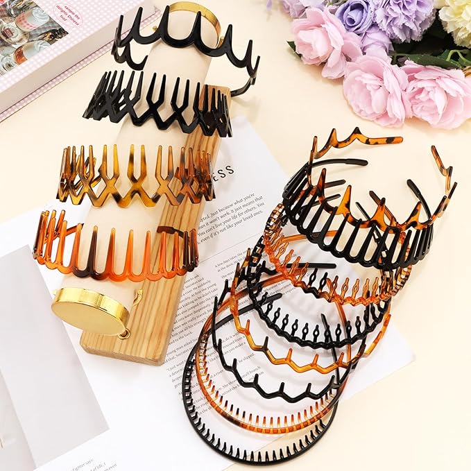 12Pcs Zigzag Headbands with Teeth for Women's Hair Non Slip, Plastic Wavy Skinny Head Bands Comb Fashion Hair Accessories–6 Styles & 2 Colors, Versatile Use