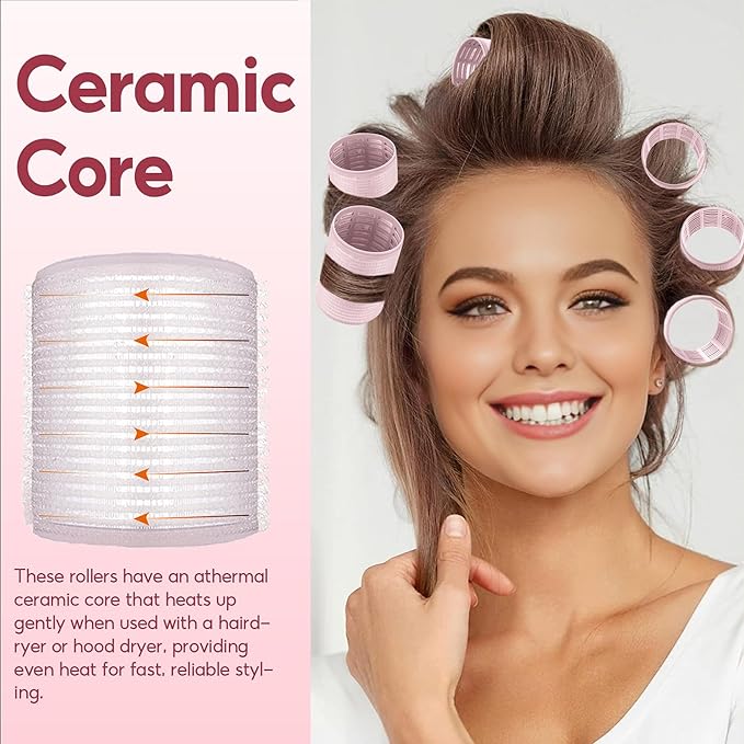HYOUJIN 18pc Self-Grip Ceramic Ionic Thermal Hair Rollers,Hair Rollers for Salon Quality Hair Blowout Look for Long or Short Hair,Roller Set Perfect for Sleeping In(White)(60mm,48mm,36mm)