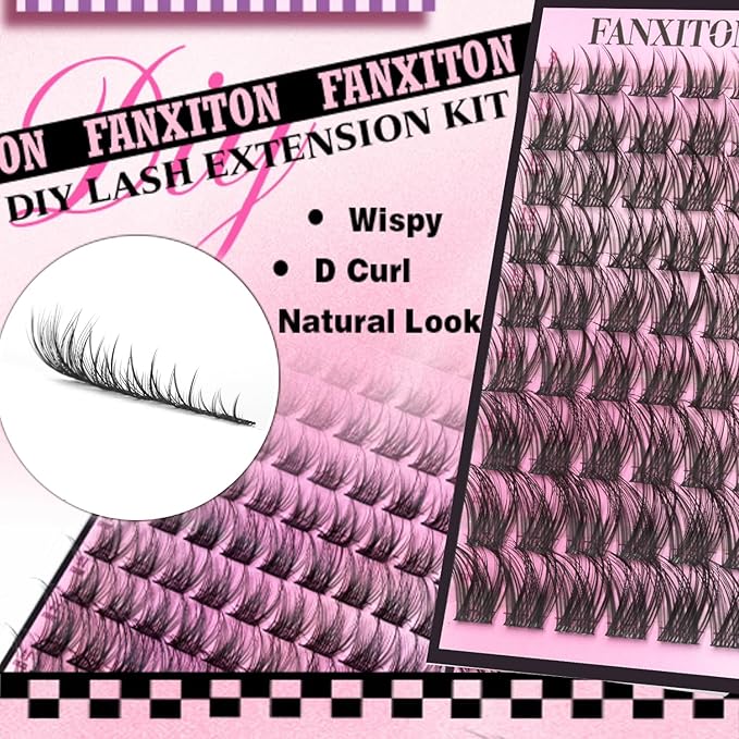 DIY Lash Extension Kit Natural Look Wispy Lash Clusters D Curl Lash Clusters with Lash Brush 8-16 mm Eyelash Extension Kit Individual Lashes Lash Cluster Kit For Beginners (No Glue)