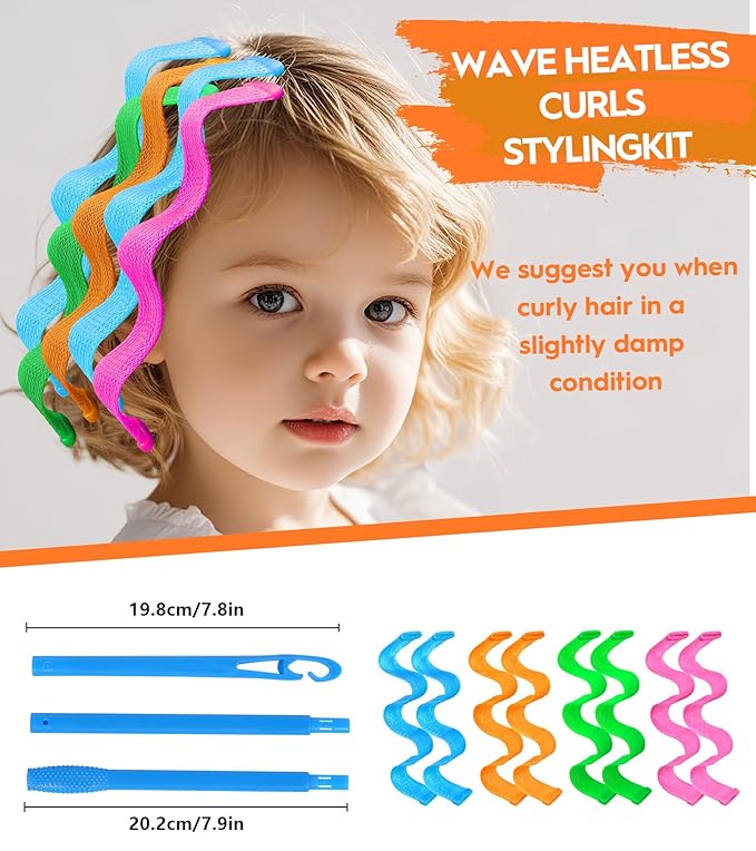 42 Pieces Heatless Waves Hair Curler, No Heat Damage Wavy Hair Curlers with 2 Sets of Styling Hooks, Heatless Curls for Women Girls Short Hair((4 Colors, 25cm / 9.8")