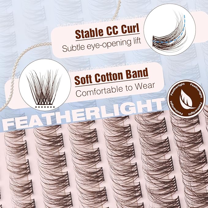 Mavphnee Brown Lash Clusters Kit Natural Eyelash Clusters Dark Brown Eyelash Extensions CC-Curly Pestañas Postizas Wispy Individual Lash Extensions Kit 8-16MM Brown Cluster Lashes 144PCS DIY Lash Kit