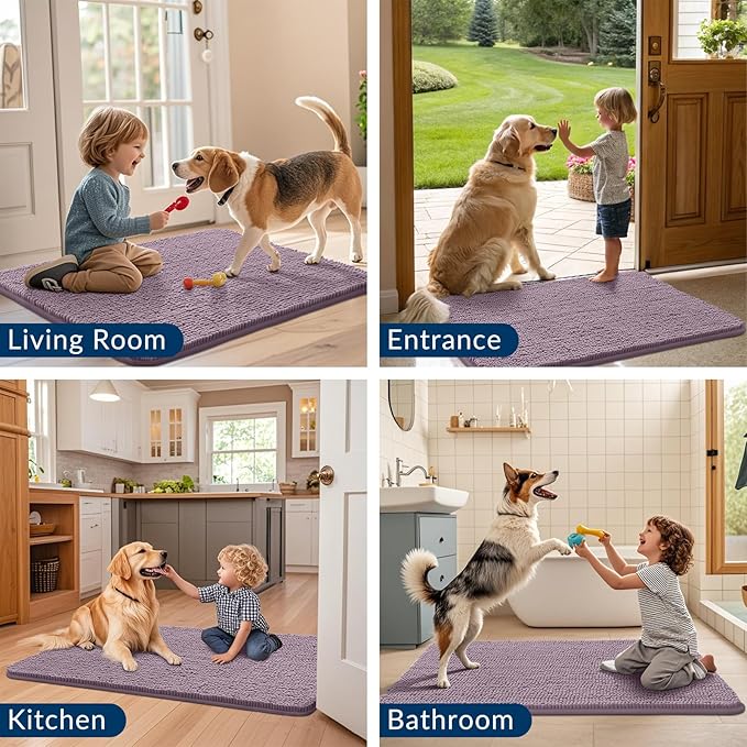 Smiry Dog Door Mat for Muddy Paws 59x35, Absorbs Moisture and Dirt Doormat, Non-Slip Washable Quick Dry Chenille Front Door Mat Indoor Entrance, Entryway Carpet for Inside Floor, Deep Plum