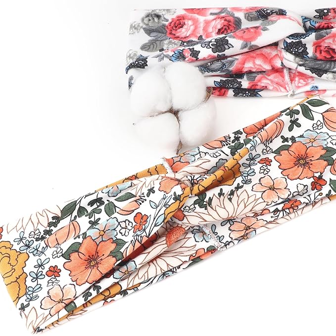 DRESHOW 4 Pack Boho Non-Slip Headbands for Women Girls Yoga Workout Running Knotted Turban Floral Elastic Head Wrap
