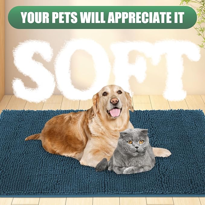 IM HOME Chenille Absorbent Outdoor Doormat 48" x 30", Washable Muddy Door Mats for Dog Non Slip Indoor Doormat Dog Mat for Muddy Paw Front Inside Doormats for Entryway Atlantic Blue