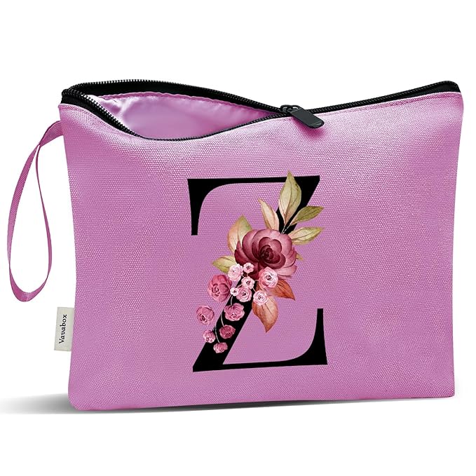 Vavabox A-Z Personalized Makeup Bag, Birthday Gifts for Women Mom, Gifts for Best Friend, Bride Bridesmaid Cosmetic bag (Z, Purple)