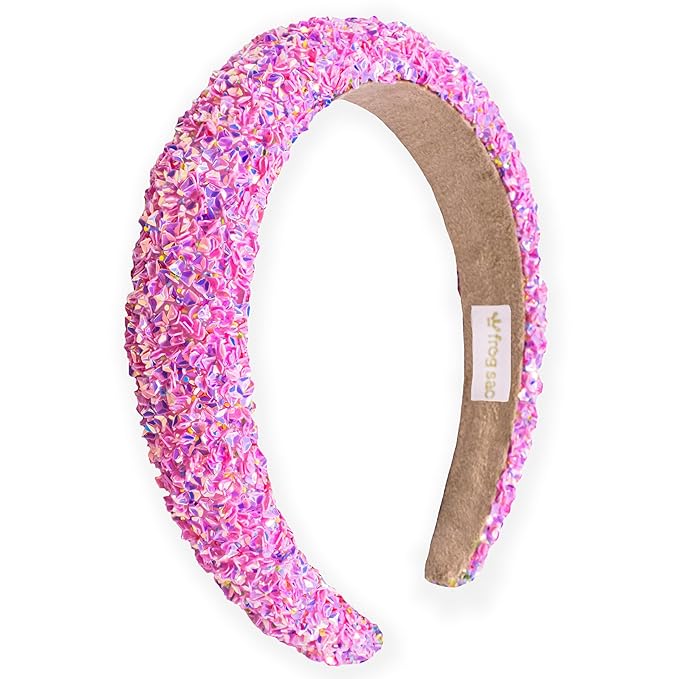 FROG SAC Sequin Headband for Girls, Sparkly Puffy Hair Band for Kids, Padded Toddler Head Bands, Sparkle Girl Hair Accessories (Pink, Child)