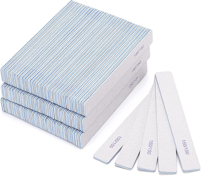 100 Pieces Rectangle Nail Files 150/150 Grit Reusable Buffering Files Double Sided Emery Boards for for Acrylic Nails, Gel Nails, Natural Nails