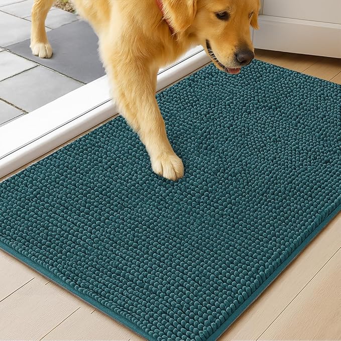 MudGuard Mat™ Dog Door Mat for Muddy Paws, Super Absorbent Microfiber, Non-Slip Indoor Mat, Quick Dry Chenille Mud Mat for Dogs & Entryway, Washable, Atlantic Blue 16" x 24"