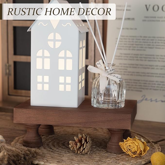 EOSAHR Decorative Wood Riser for Room Decor : Modern Farmhouse Pedestal Stand For Display Your Home Decoration and Soap Stand - Retro Wooden Tray for Bathroom and Kitchen Counter Decor (Rustic Brown)