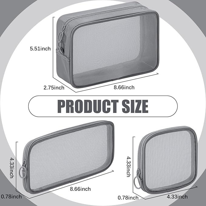 Weewooday 4 Pcs Mesh Makeup Bag Mesh Cosmetic Bag Travel Toiletry Pouch with Zipper Mini Makeup Cosmetic Purse for Daily Accessory(Small, Large, Medium,Gray)