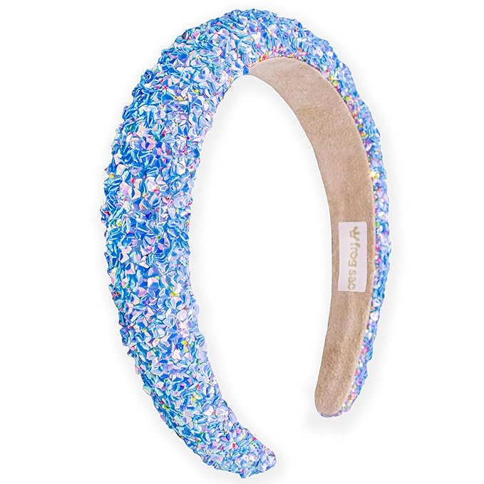 FROG SAC Sequin Headband for Girls, Sparkly Puffy Hair Band for Kids, Padded Toddler Head Bands, Sparkle Girl Hair Accessories (Blue, Child)