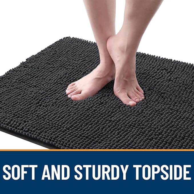 OLANLY Dog Door Mat for Muddy Paws 59x24, Absorbs Moisture and Dirt, Absorbent Non-Slip Washable Doormat, Quick Dry Chenille Mud Mat for Dogs, Entry Indoor Entryway Carpet for Inside Floor, Dark Grey