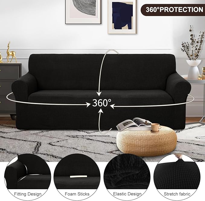 U-NICE HOME Stretch Couch Cover Sofa Cover Sofa Slipcover Furniture Protector for 4 Cushion Couch Sofa Pet Friendly(Oversized Sofa, Black)