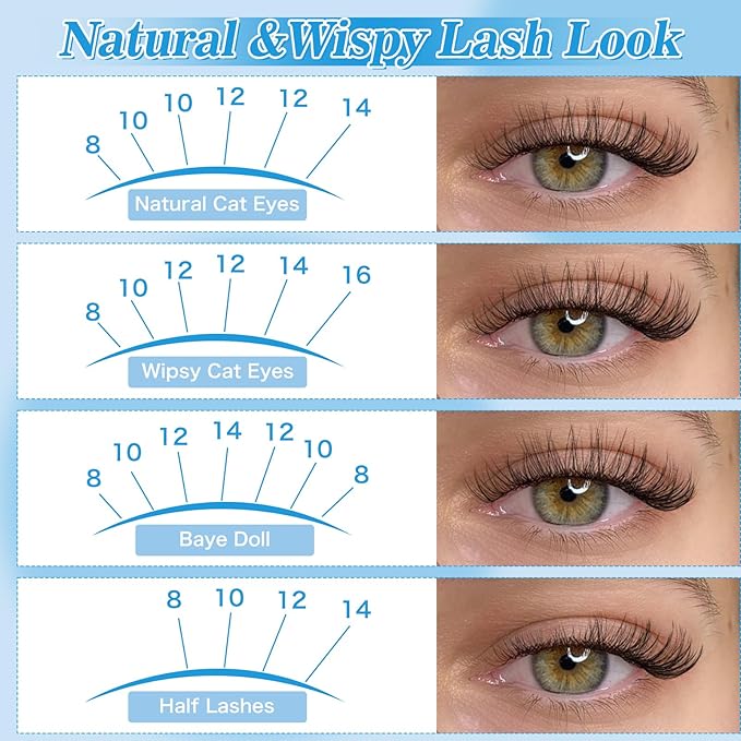 Wispy Lash Clusters Invisible Ultra-Thin Band Natural Eyelash Clusters 8-16mm Soft Cluster Eyelash Extensions Mix Length Ultra-Light Natural Look Natural Lash Clusters DIY Lash At Home(Wispy01)