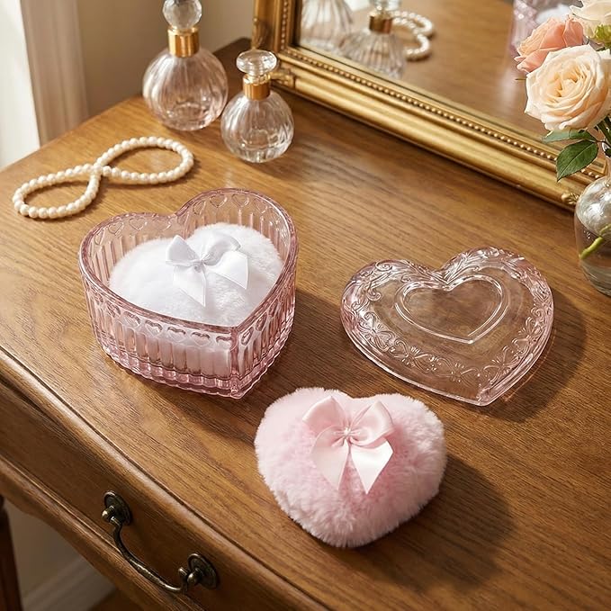 Body Powder Puff and Container Powder Container with Puff Crystal Case Soft Washable Reusable Velour Face Body Wet Dry Makeup