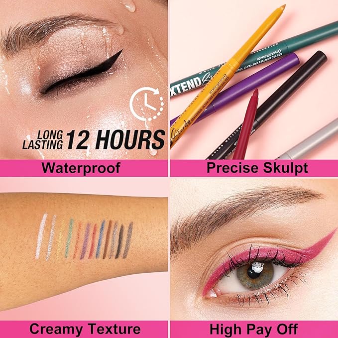 Quick-Drying Smooth-Glide Cream Eyeliner Set, 12 Versatile Shades Available, Waterproof Smudge-Proof Long-Lasting, Beginner-Approved, Safe for Sensitive Eyes & All Skin Types #02