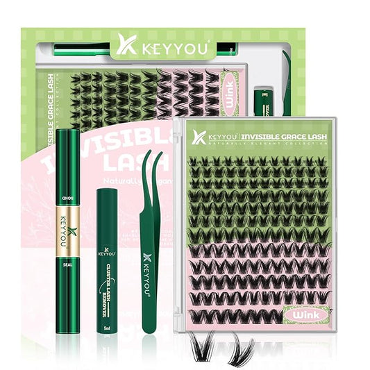 KEYYOU Fairy Wink Lash Clusters Kit Lash Extension Kit D Curl 144Pcs Eyelash Extension Wispy Natural Invisible Band with Waterproof DIY at Home(Fairy Wink-D-8-18MIX)