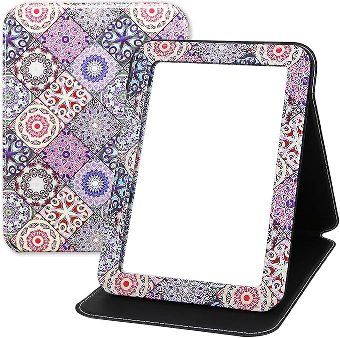 Large Portable Folding Makeup Mirror, Rectangular Rounded Corners with Cosmetic Desktop Standing for Travel, Vanity Table, Room Decor, Beauty Gifts, 9x7 Inches