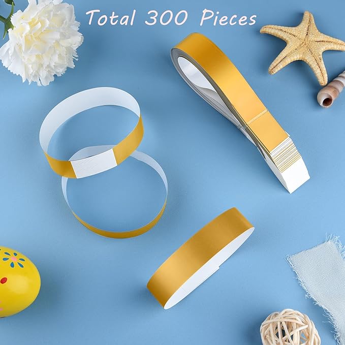 MIAHART Paper Wristbands for Events - 300 Pcs Gold Waterproof Party Arm Bands for Lightweight Concert Use