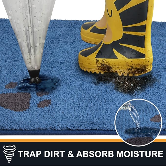 PURRUGS Dirt Trapping Door Mat 34" x 59", Non-Skid/Slip Machine Washable Microfiber Entrance Rug, Shoes Scraper, Dog Doormat, Super Absorbent Floor Mat for Muddy Wet Shoes and Paws, Blue