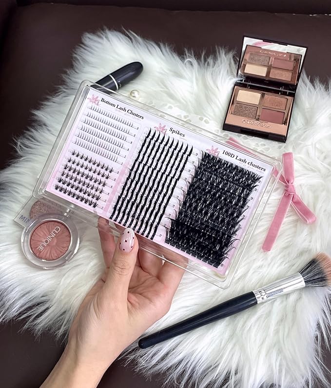 Lash Clusters Kit with Spikes Wispy Lash Extension Kit with Bottom Lashes 100D Eyelash Clusters 380PCS Volume Eyelash Extension Kit Spiky Lashes Clusters Kit with 2-IN-1 Lash Glue, Tweezers