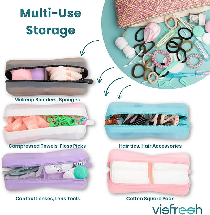 Cotton Pad Swab Travel Case – 2-in-1 Portable Waterproof Qtips Dispenser for Cotton Square Pad & Qtip, Floss, Bobbi Pin, Nail Kit, Hair Accessories Organizer TSA Compliance – VISFRESH (Pink)
