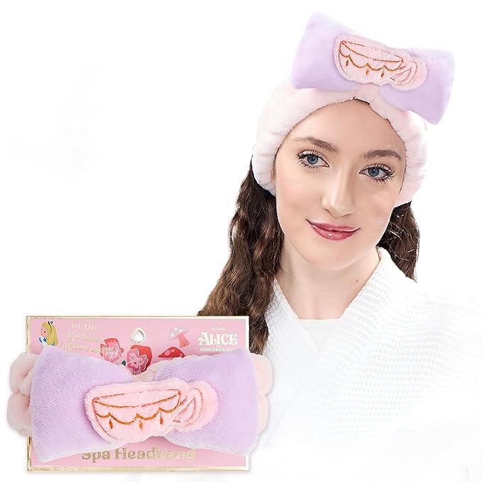 Disney Spa Headband, Soft, Plush, Adjustable, and Fun Hair Accessory for Skincare and Makeup Routines, Alice - Pink by Belle Maison