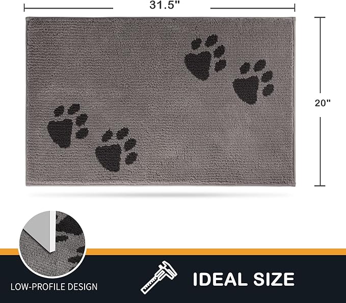 PURRUGS Dirt Trapping Door Mat 20" x 31.5", Non-Skid/Slip Machine Washable Microfiber Entrance Rug, Shoes Scraper, Dog Doormat, Super Absorbent Floor Mat for Muddy Wet Shoes and Paws, Light Grey