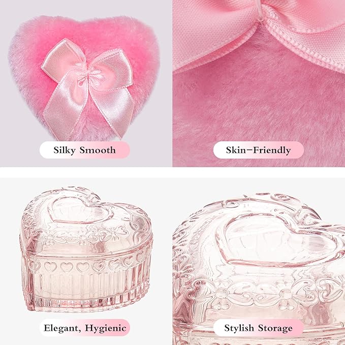 2 Pieces Large Body Powder Puff and Container, Dusting Powder Container with Puff,Powder Puff Crystal Case, Body Powder for Women Soft Washable Reusable Velour Face Body Glitter Wet Dry Makeup(Love)