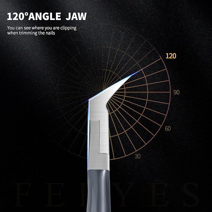 FERYES Toenail Clipper Straight Blade for Ingrown and Thick Nails - Stainless Steel and Sharp Pointed Tip Ingrown Nail Clipper – Wide Jaw Toe Nail Cutter Podiatry Tool Dark Gray