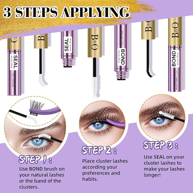 B&Qaugen Lash Bond and Seal 10ML Clusters Lash Glue Waterproof Long Lasting Mascara Wand Lash Extension Bond and Seal Strong Hold 2 in 1 Bond and Seal for DIY Lash Extensions（White Bond and Seal,10ML）