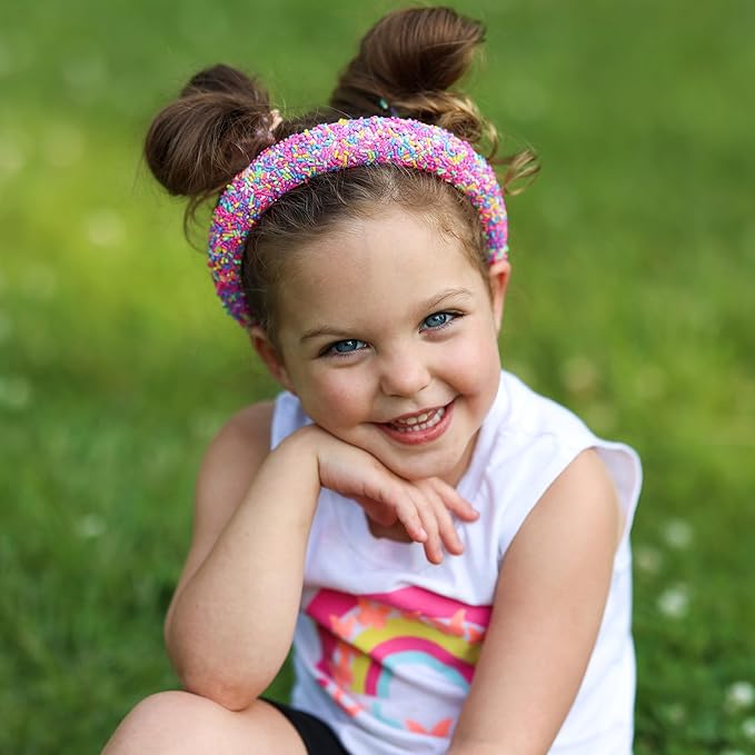 FROG SAC Sprinkle Headbands for Girls, Purple Padded Confetti Head Band for Kids, Thick Puffy Hair Bands for Children, Wide Little Girl Hairband Hair Accessories